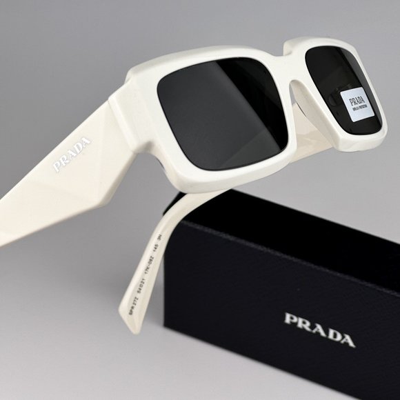 Prada PR27ZS 17K08Z Sunglasses Talc White Dark Grey Unisex Rectangle PR 27ZS - Picture 7 of 13
